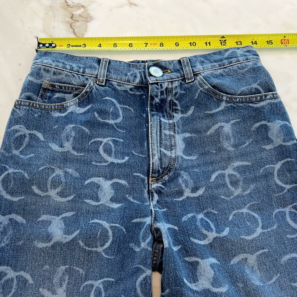 CHANEL 23N CC DARK BLUE SILVER SEQUINS BOOT CUT JEANS SIZE FR 36 / US 4 NWTS! - Picture 9 of 16
